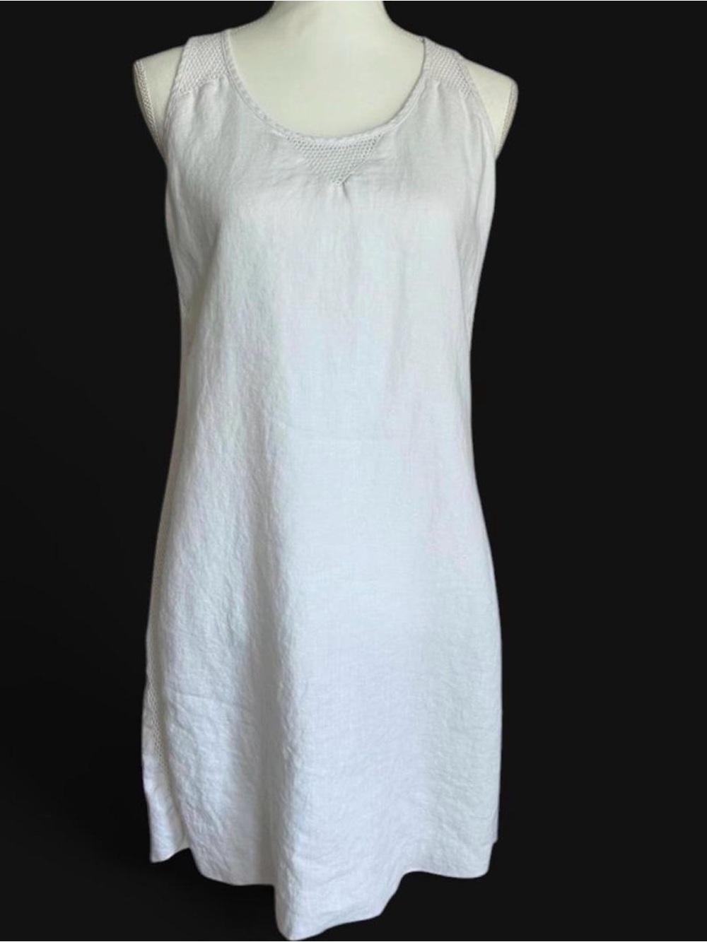 Monoreno White Linen Boho Shift Dress Fishnet Sides Chiffon Back L